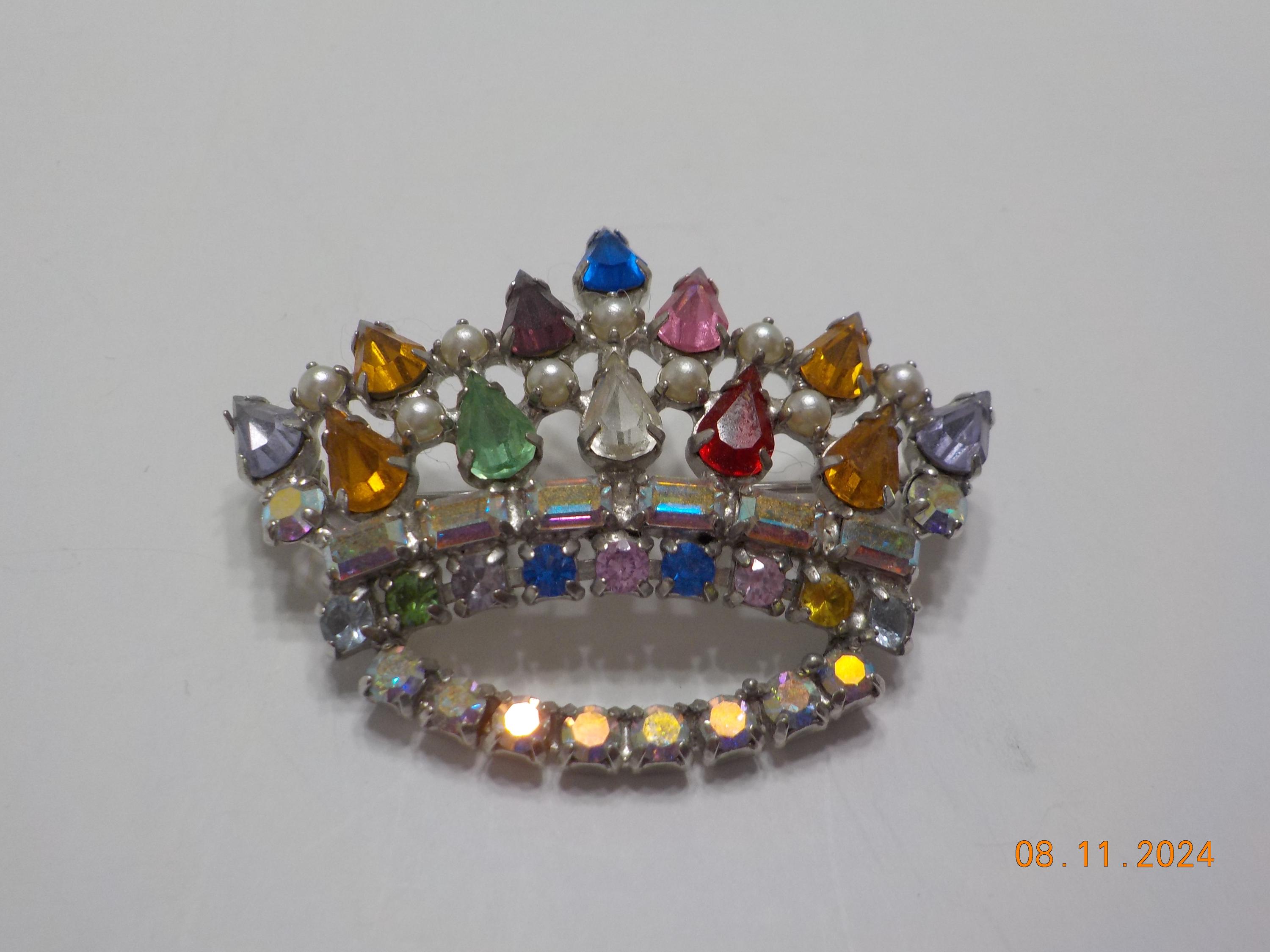Vintage B David BROOCH Family Crown Pin Multicolor AB