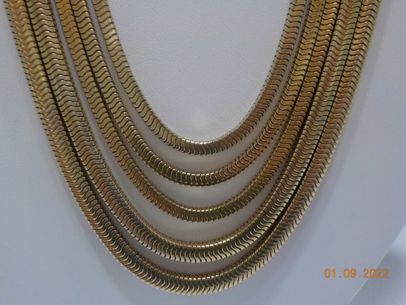 Vintage Gold Tone Five Strands Flalt Chain Choker… - image 1