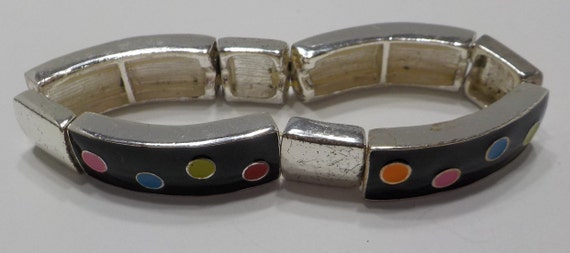 Vintage Enamel Stretch Bracelet & Earrings Set (5… - image 4