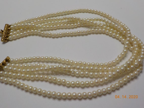 Vintage Five Strand Tiny Faux Pearls Choker Neckl… - image 3