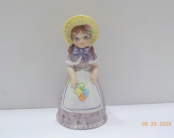 Vintage Enesco Girl Bell (22-3) Yellow Bonnet & Lavender Dress