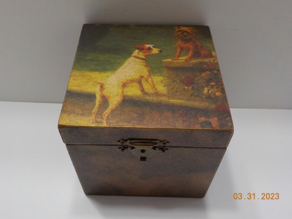 Vintage Wooden Trinket Box (19) Cute Dogs! - image 1