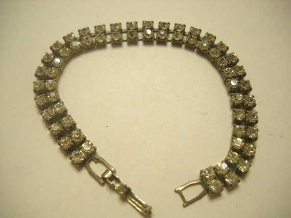 Vintage Double Strand Clear Rhinestone Bracelet (… - image 2