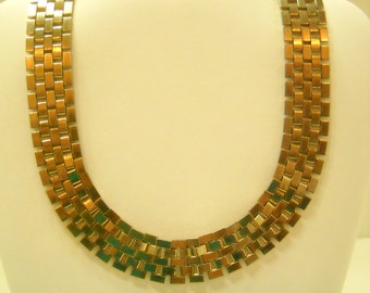 Vintage Gold Tone "Brick-layered" Choker Necklace (4704)