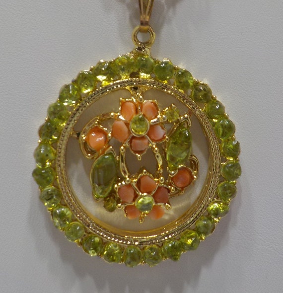 Vintage Lime Green Rhinestone Pendant Necklace (4… - image 2