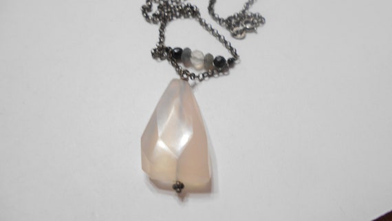 Vintage Faceted Pale Pink Quartz Pendant Necklace… - image 1