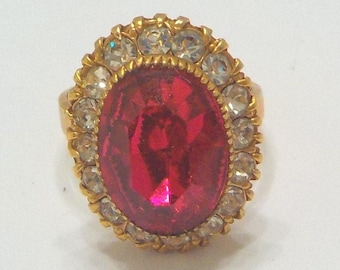 Lovely Vintage Pink Topaz Cocktail Ring (5715) Size 7--Adjustable