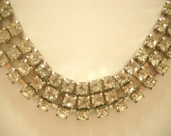 Vintage Triple Strands Rhinestone Choker Necklace---Gorgeous! (1061)