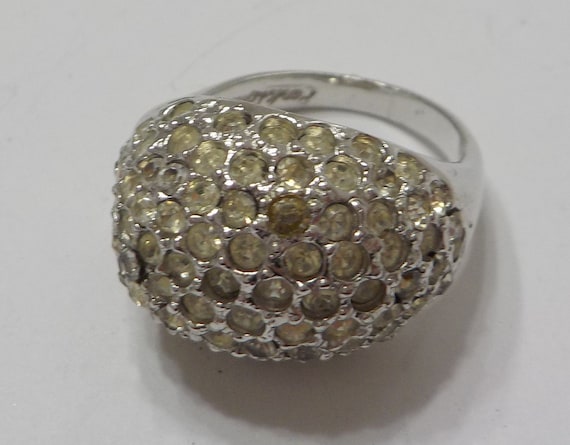 ヴィンテージ！Silver Round Dome リング Sterling Silver Dome Ring with Floral Etched Design Size 6