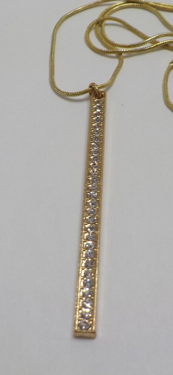 Vintage Gold Tone & Rhinestone Pendant Necklace (… - image 3