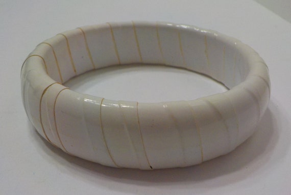 Vintage White Plastic Bangle Bracelet (3419) Wrap… - image 2