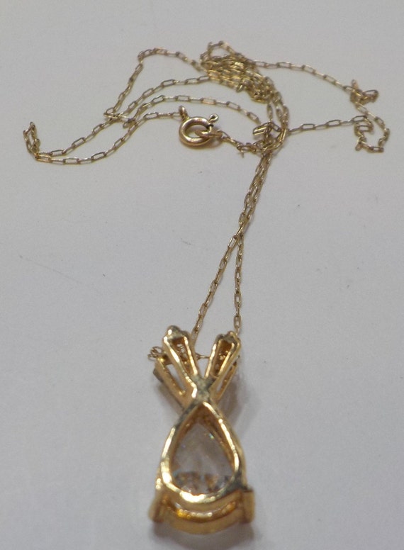 Vintage Cubic Zirconia Teardrop Pendant Necklace … - image 4
