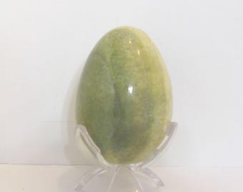 Vintage Green Egg Paperweight (24-2) Possibly Marble--Plastic Stand Included
