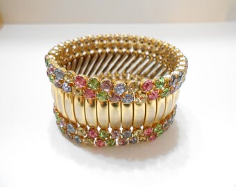 Vintage Multi Colored Rhinestone Stretch Bracelet (1608) Trinidad--GORGEOUS!!