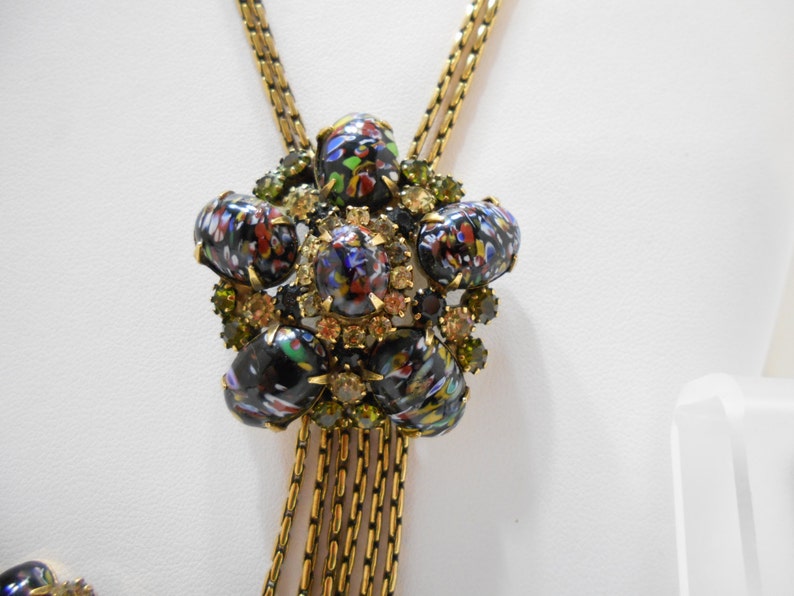 Brooch /& Pendant Necklace Clip Earrings Vintage Italian Art Glass Parure 1168