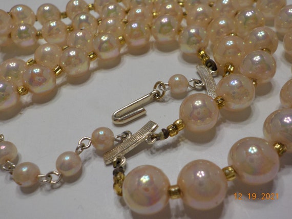 Vintage Pale Pink Iridescent Double Strand Choker… - image 5