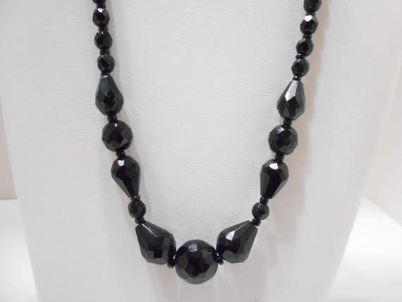Vintage 15" Black Plastic Beaded Choker Necklace … - image 2