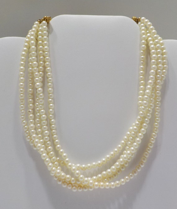Vintage Five Strand Tiny Faux Pearls Choker Neckl… - image 2