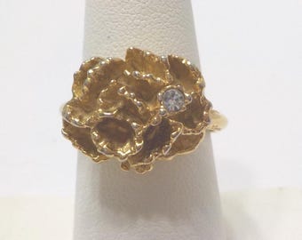 Vintage Avon Flowerblaze Ring (7150) Size 9--Ruffled With Clear Rhinestone