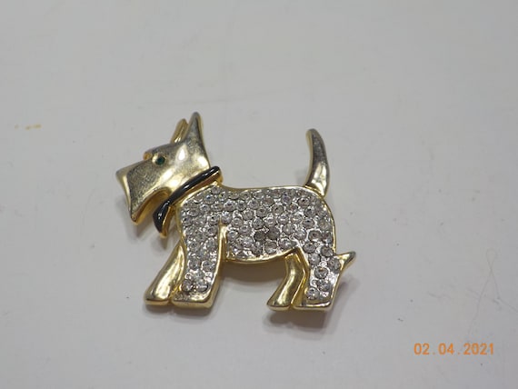 Vintage Rhinestone Scottie Dog Brooch (6202) - image 1