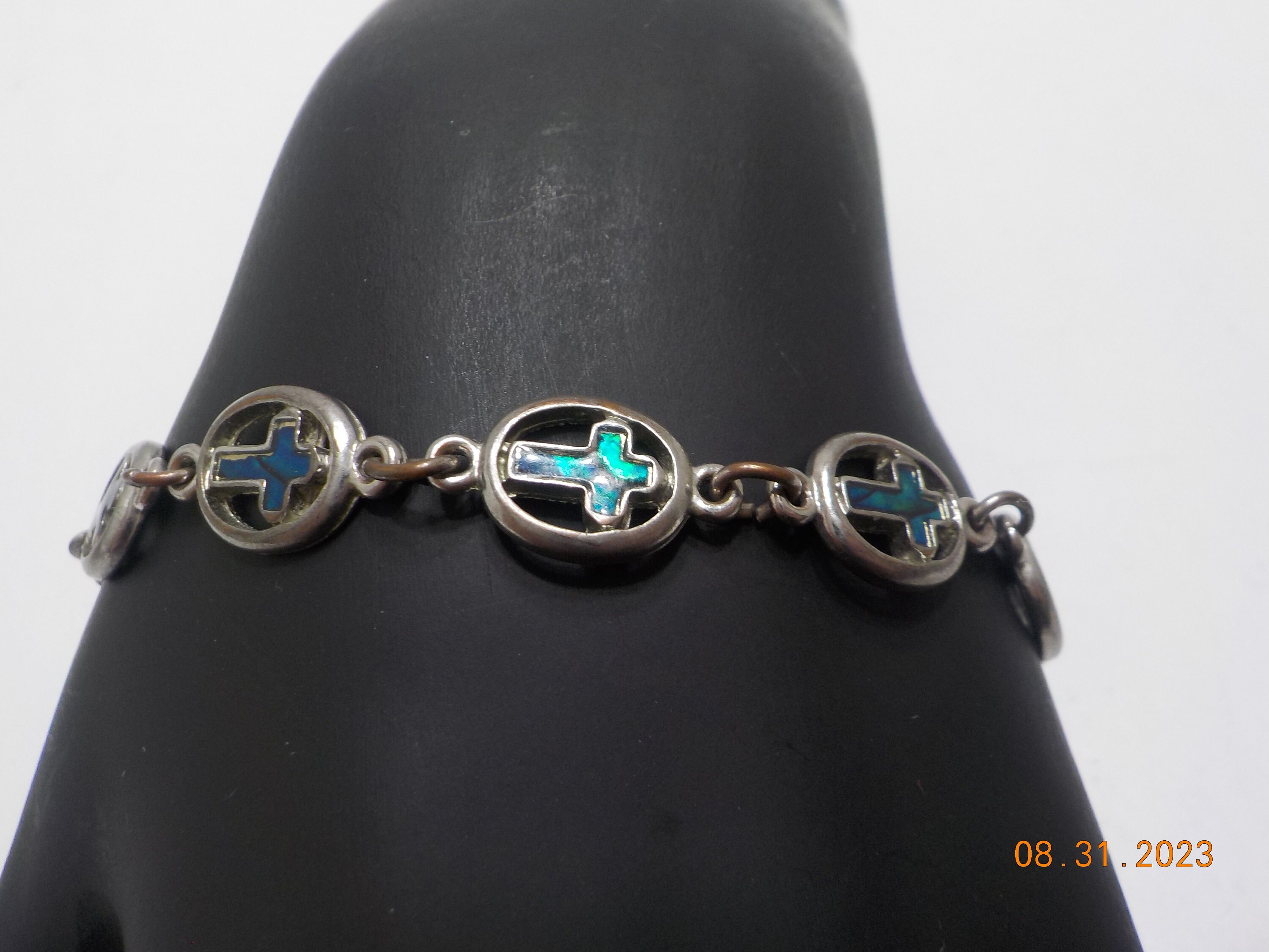 Vintage Charm Bracelet (2922) Blue Enamel Crosses - Etsy