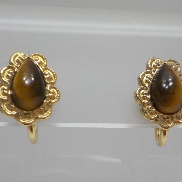 Vintage Dixelle Tigers Eye Screw Back Earrings (7423) 1/20 12KG