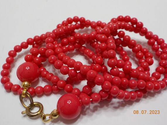 Vintage 19" Red Beaded Necklace (1784) 4mm, Doubl… - image 4