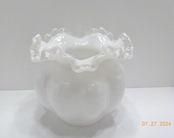 Vintage Fenton Ruffled Bright White Milk Glass Bowl (40) 4 1/2"H (#545)