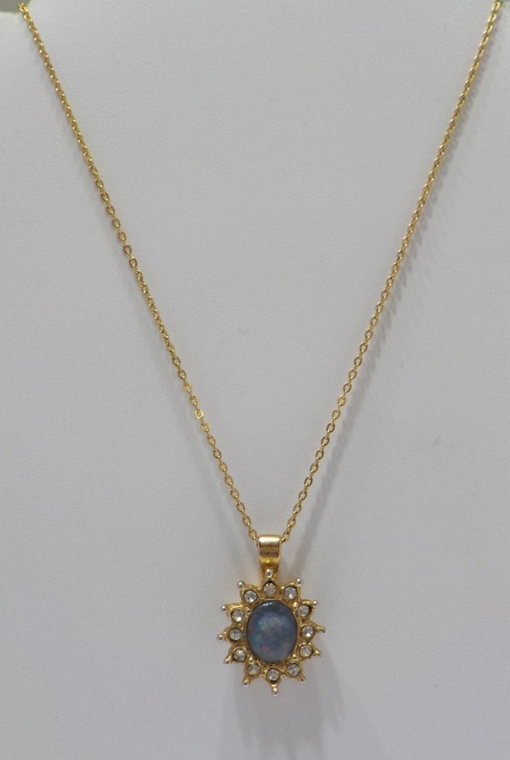 Vintage Faux Blue Fire Opal Pendant Necklace (423… - image 3