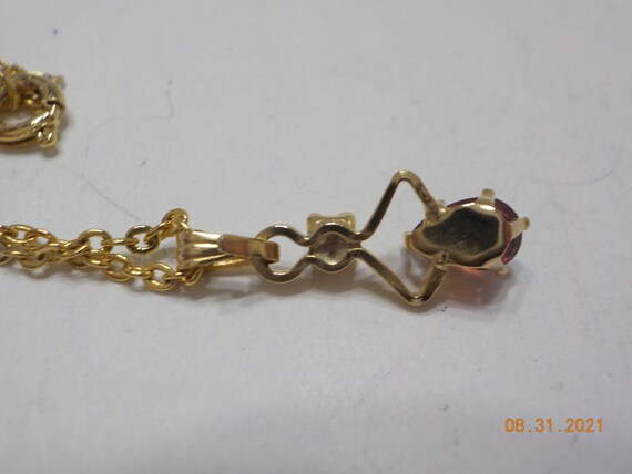 Vintage Burnt Red Rhinestone Pendant Necklace--18… - image 6