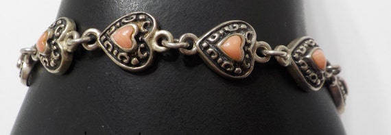 Vintage Sterling Heart Bracelet Adorned With Pink… - image 2