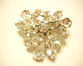 Vintage Austrian Crystal Rhinestone Flower Brooch - Large Gold Tone Pin For Women - View #2