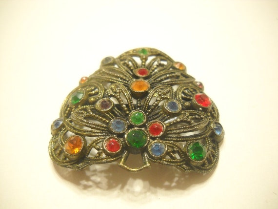 Vintage Art Deco, Colored Rhinestones Scarf Clip … - image 4