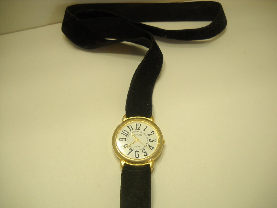 Vintage Revlon Quartz Watch Necklaceworks 271 Black Etsy