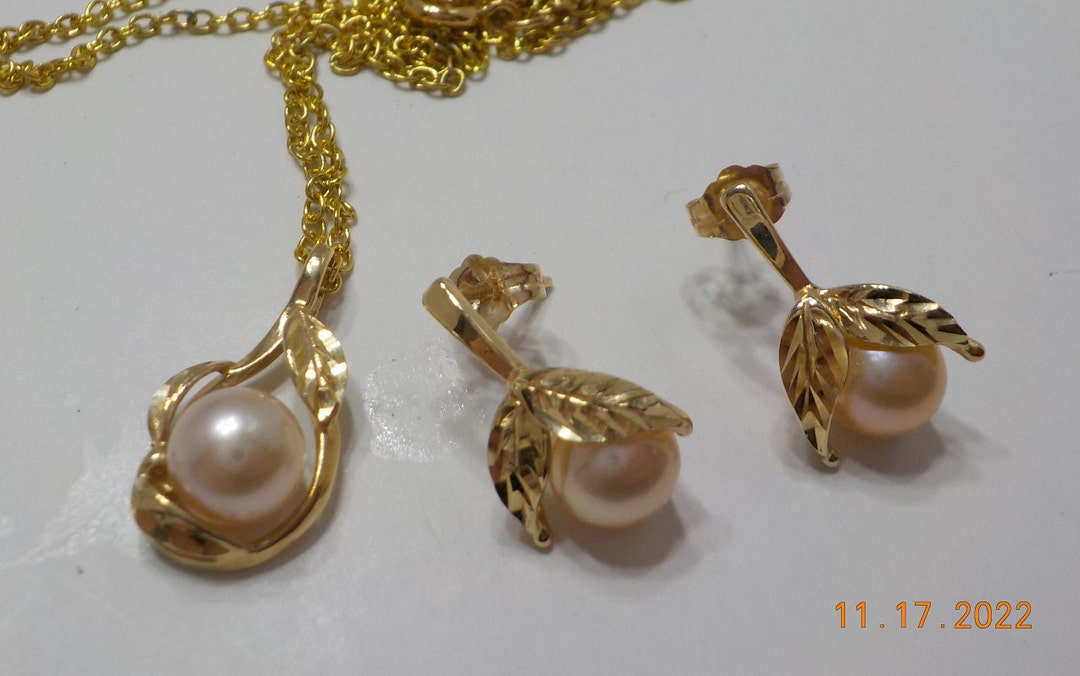 Vintage 14K Gold Pendant Demi Parure 6232B Pearl Pendant & Pearl