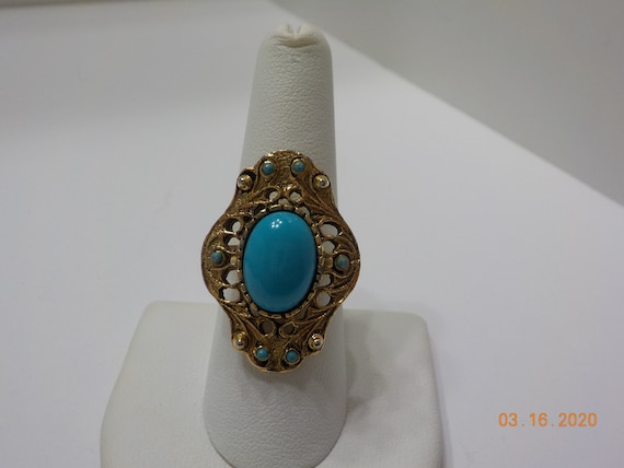 Vintage Vogue Ring (7475) Faux Turquoise---Adjust… - image 1