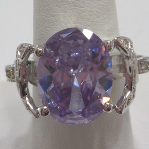 Gorgeous Vintage Light Amethyst Ring Adorned With Clear Rhinestones (5653) Size 8 1/2, So Very Sparkly! image 1