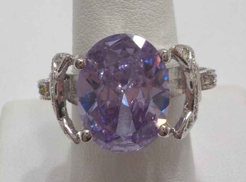 Gorgeous Vintage Light Amethyst Ring Adorned With Clear Rhinestones (5653) Size 8 1/2, So Very Sparkly! image 1