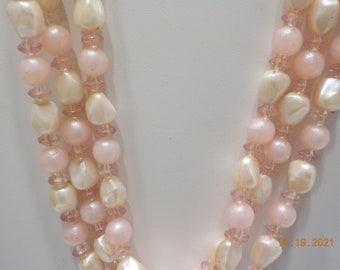 Vintage Pale Pink Triple Strand Choker Necklace (7197) Japan