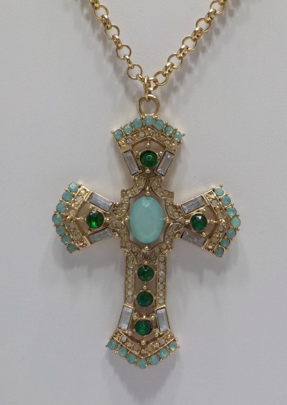 Vintage Rhinestone Cross Pendant Necklace (4809) … - image 2