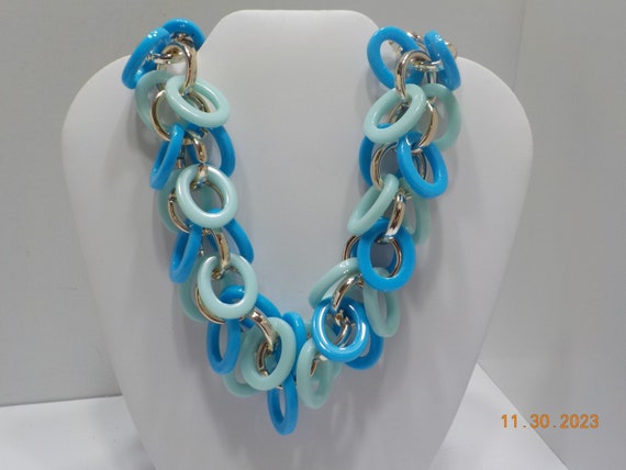 Vintage 26" Plastic Necklace (5226) Blue & Green … - image 1