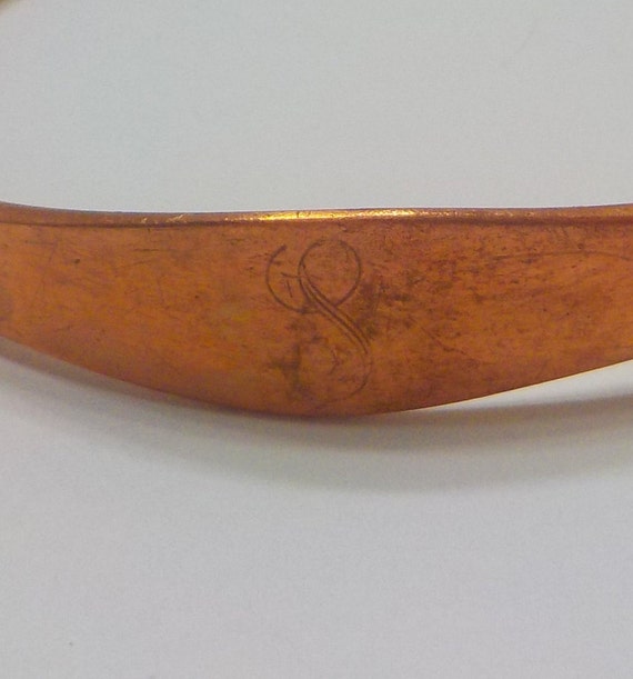 Vintage Copper Cuff Bracelet (2663) Initial "L" - image 2