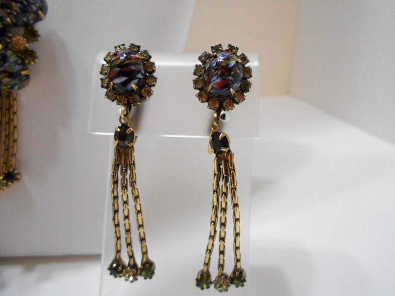 Brooch /& Pendant Necklace Clip Earrings Vintage Italian Art Glass Parure 1168