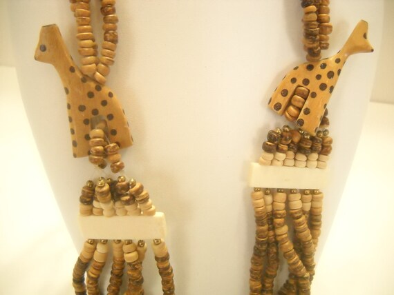 Vintage Wooden Beaded Necklace (5360) Wooden Gira… - image 3