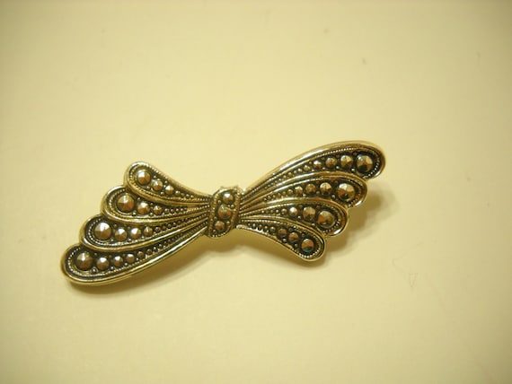 Vintage Faux Marcasite Bow Brooch (6652) W. Germa… - image 2