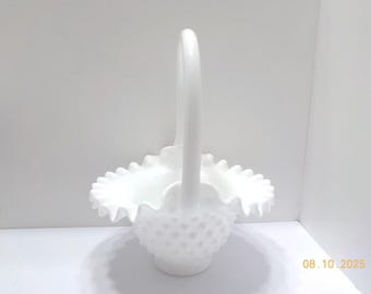 Fenton Ruffled Hobnail Basket (40) White Milk Glass--Fenton Sticker Missing