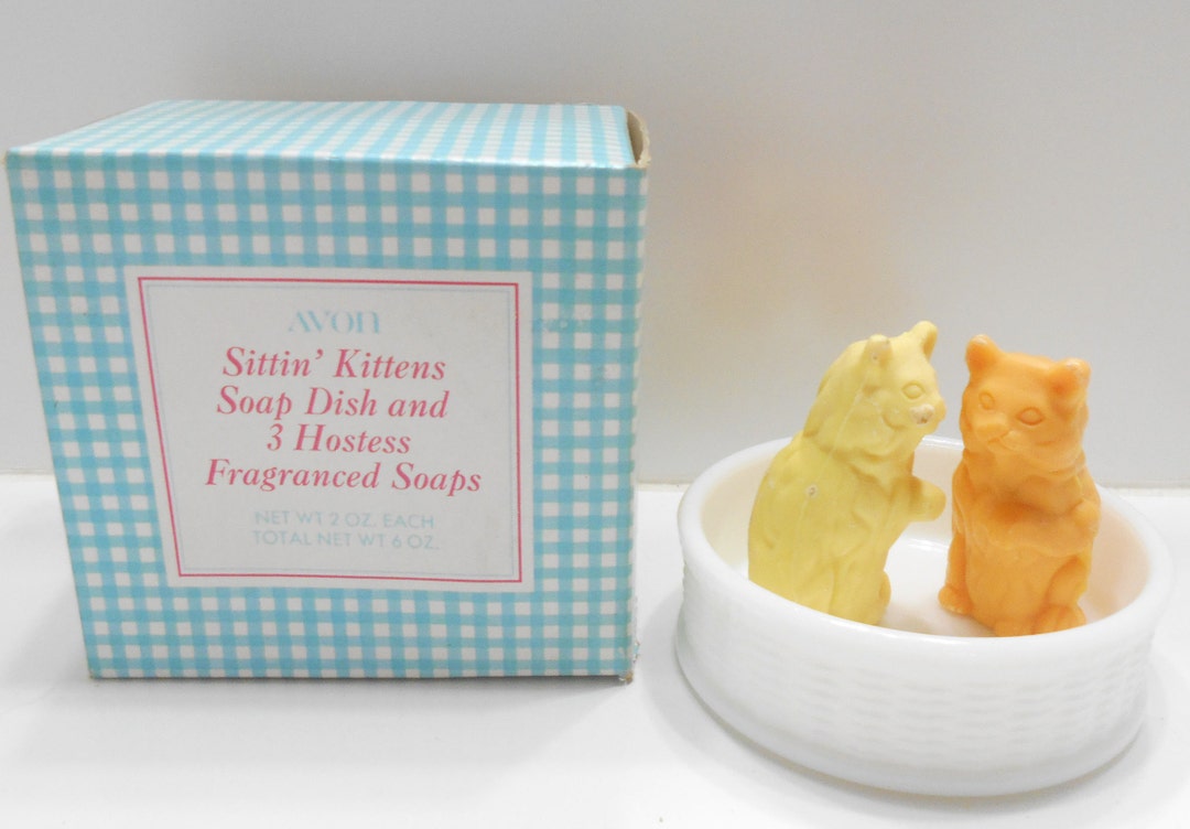 Vintage Avon Sittin' Kittens Soap Dish & Fragranced Soaps 16F Two
