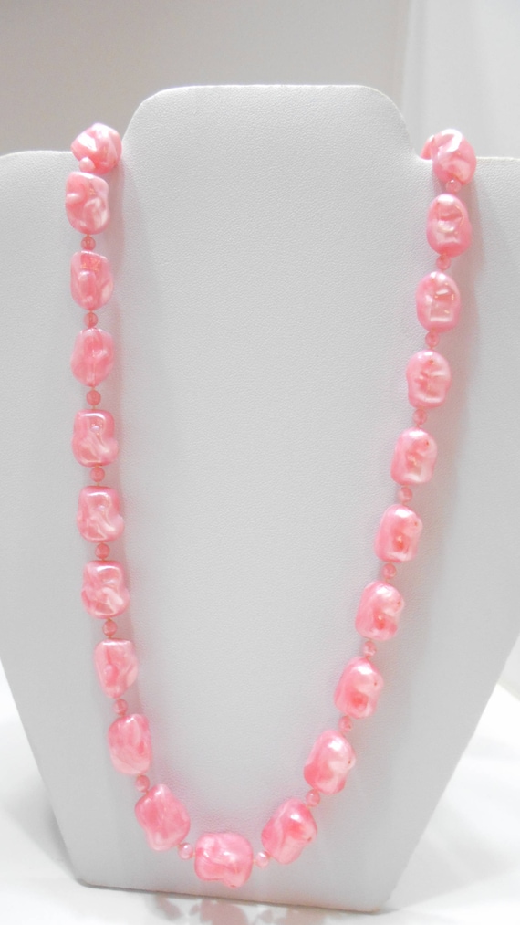 Vintage 34" Swirly Pink Crinkly Beaded Necklace, 14mm (2949) Pink Bead Spacers