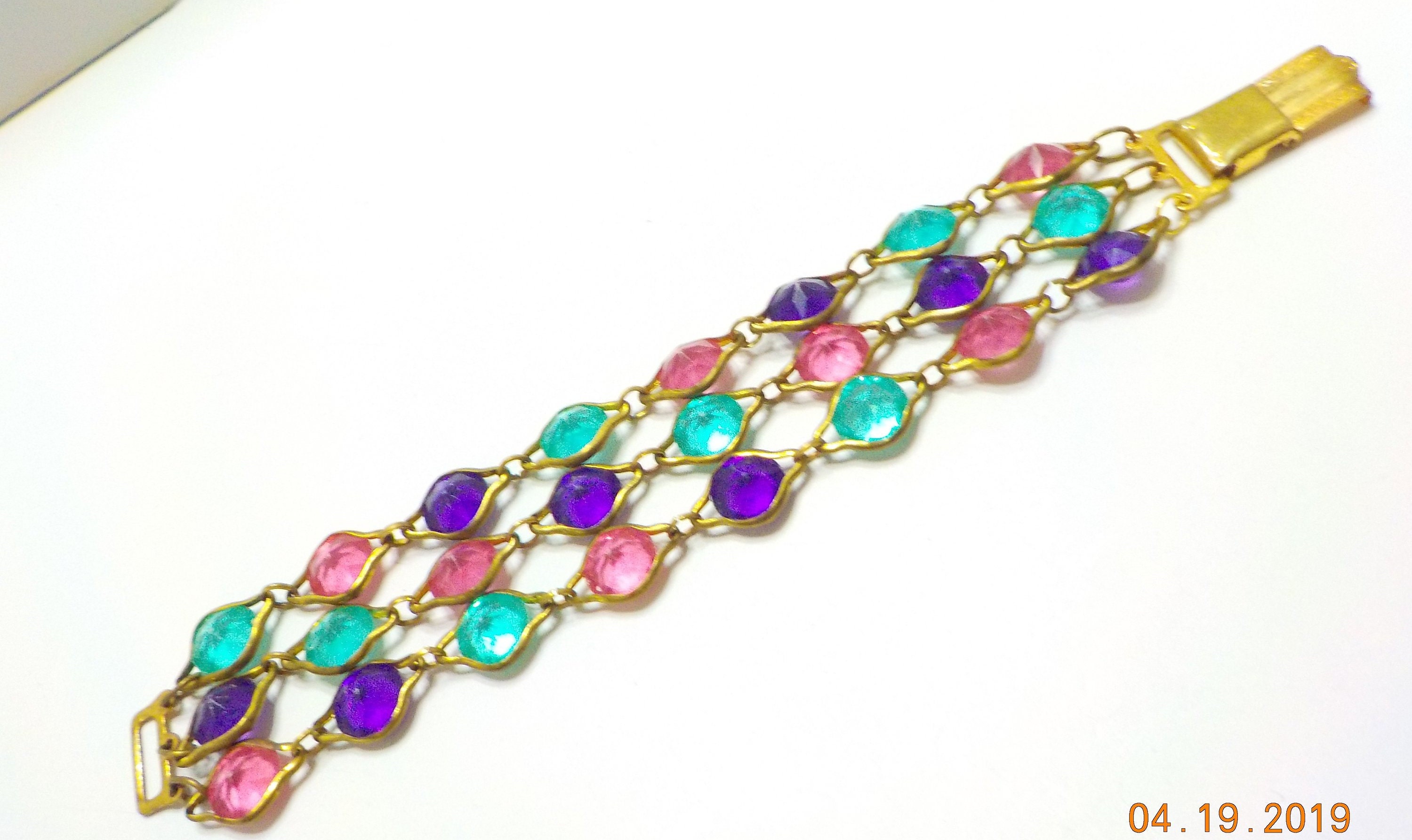 ブレスレット [Retro finger] stone bracelet (3types) Vintage Multi-color Gemstone & Heart Link 14k Yellow Gold