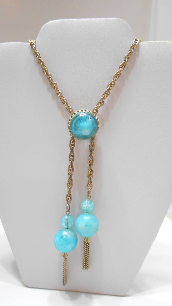 Vintage Plastic Beaded Dangle Necklace (2693)